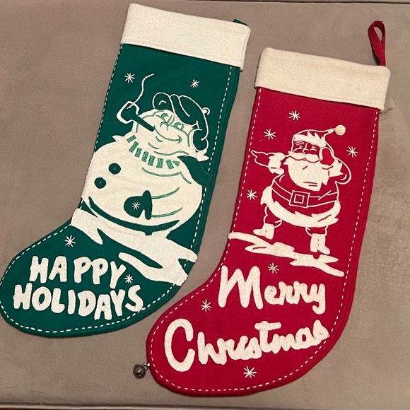Bundle of Season of Cannon Falls Vintage Christmas Santa Snowman Felt Stockings - Picture 1 of 10